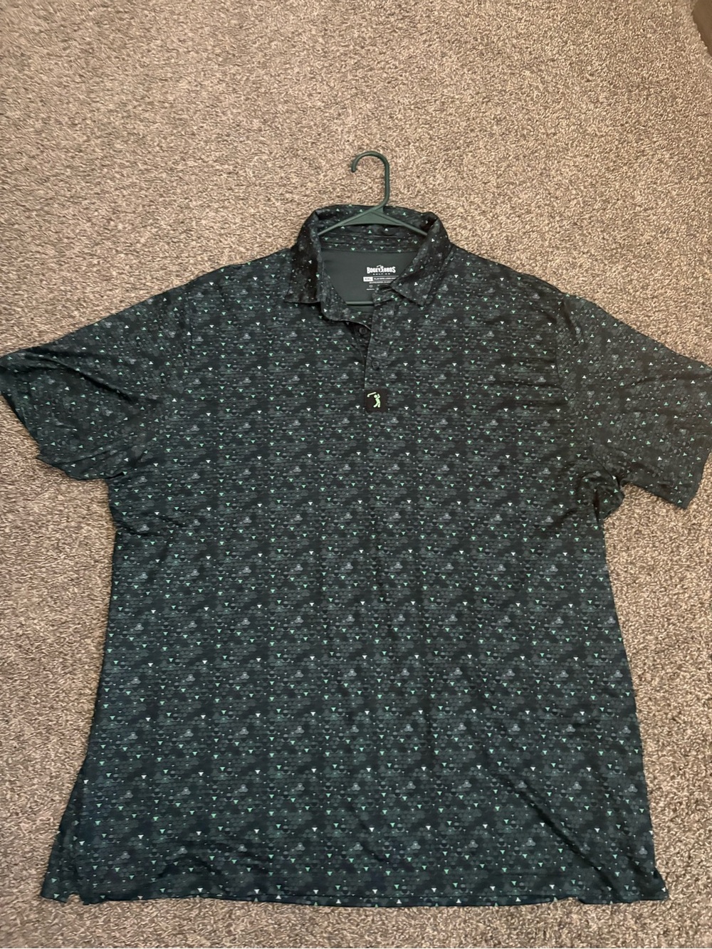 Black Micro-Pattern Polo Shirt with Teal Accents